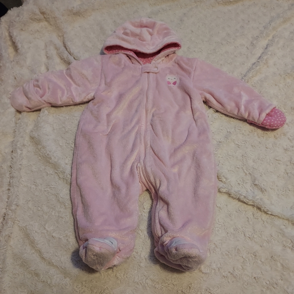 Carter's 6mo Cozy Cute Warm Pink Fuzzy Owl Hooded Footed sleeper Winter